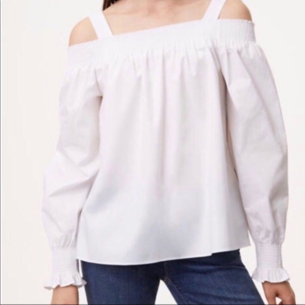 LOFT SZ XS White Off-Shoulder Spring Top NEW